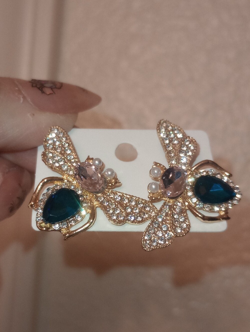 Gold-Tone Blue CrystalBee Earrings W. Peal Eye Accent